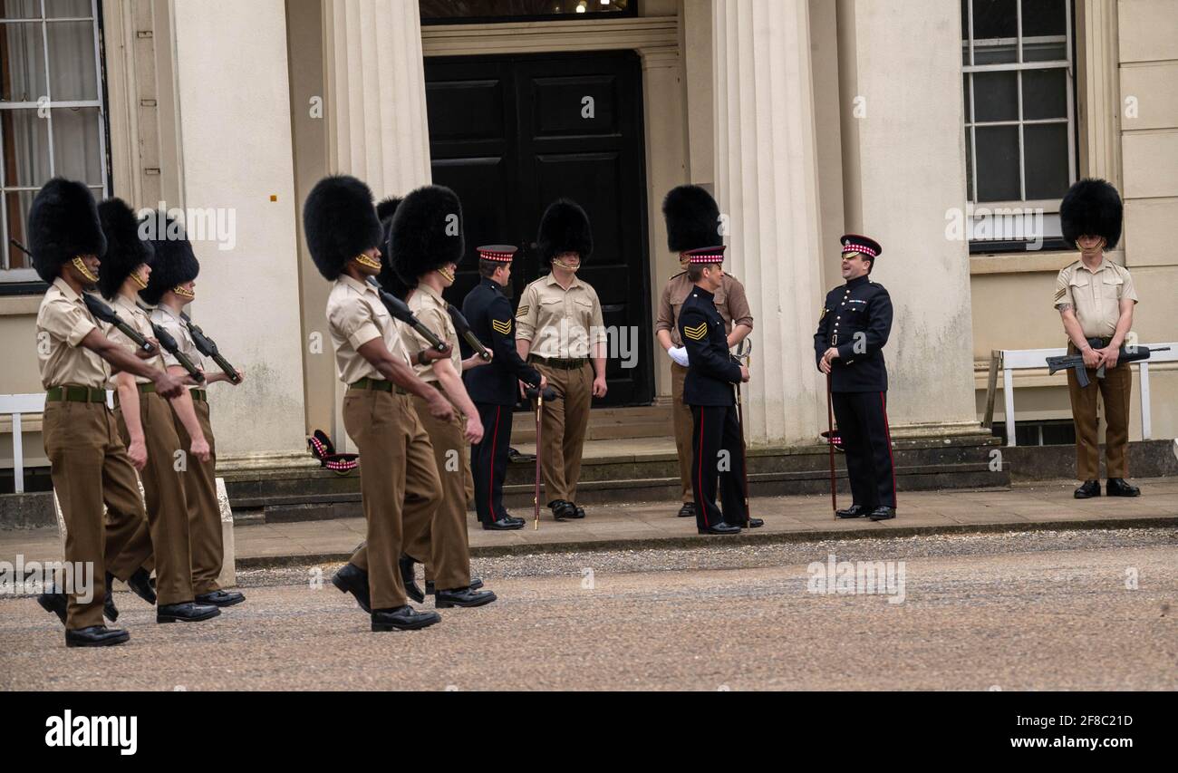 London, UK. 13th Apr, 2021. Foot Guards drill rehearsal, Wellington Barracks London UK Credit: Ian Davidson/Alamy Live News Stock Photo