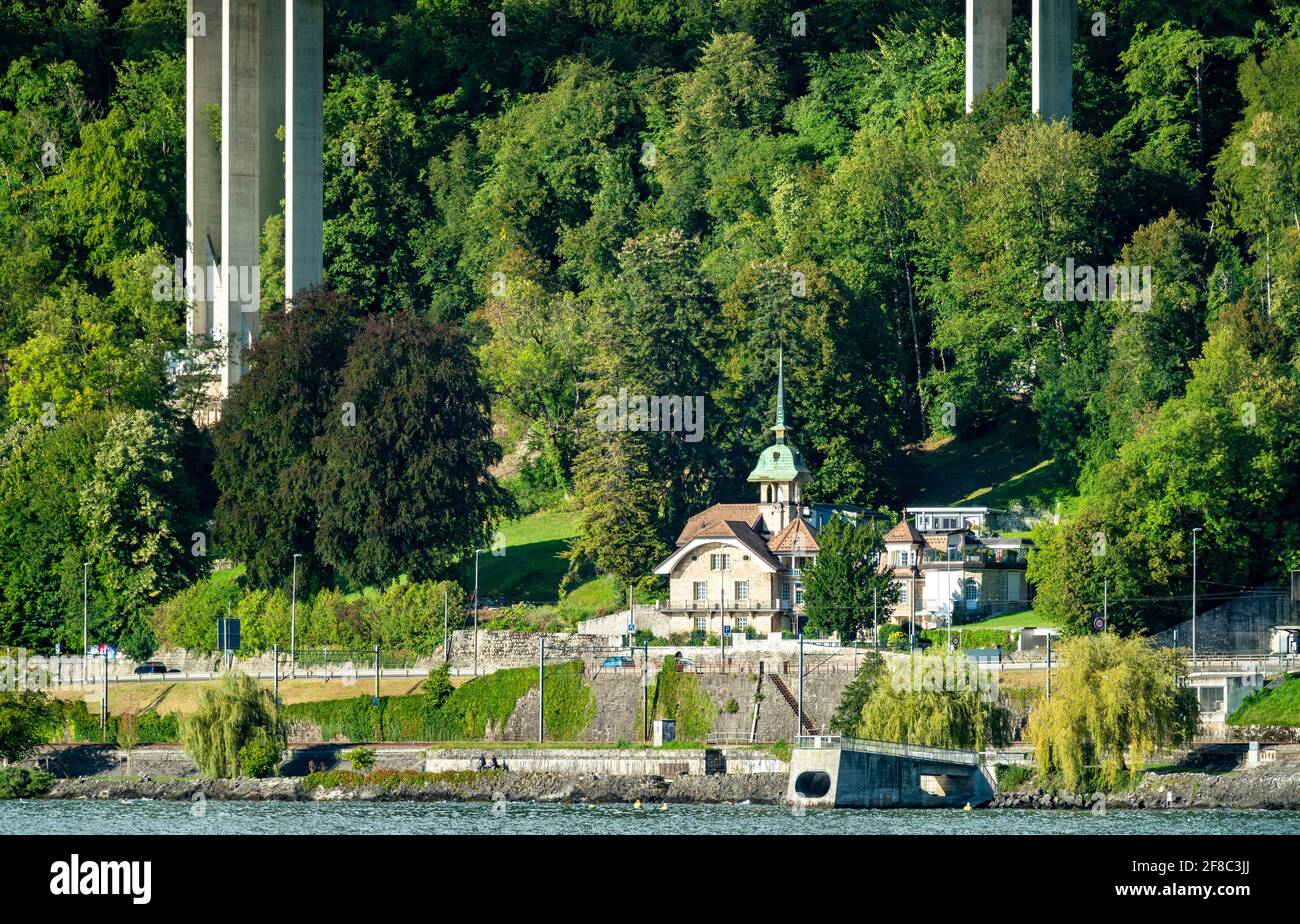 House at Lake Geneva in Switzerland Stock Photo