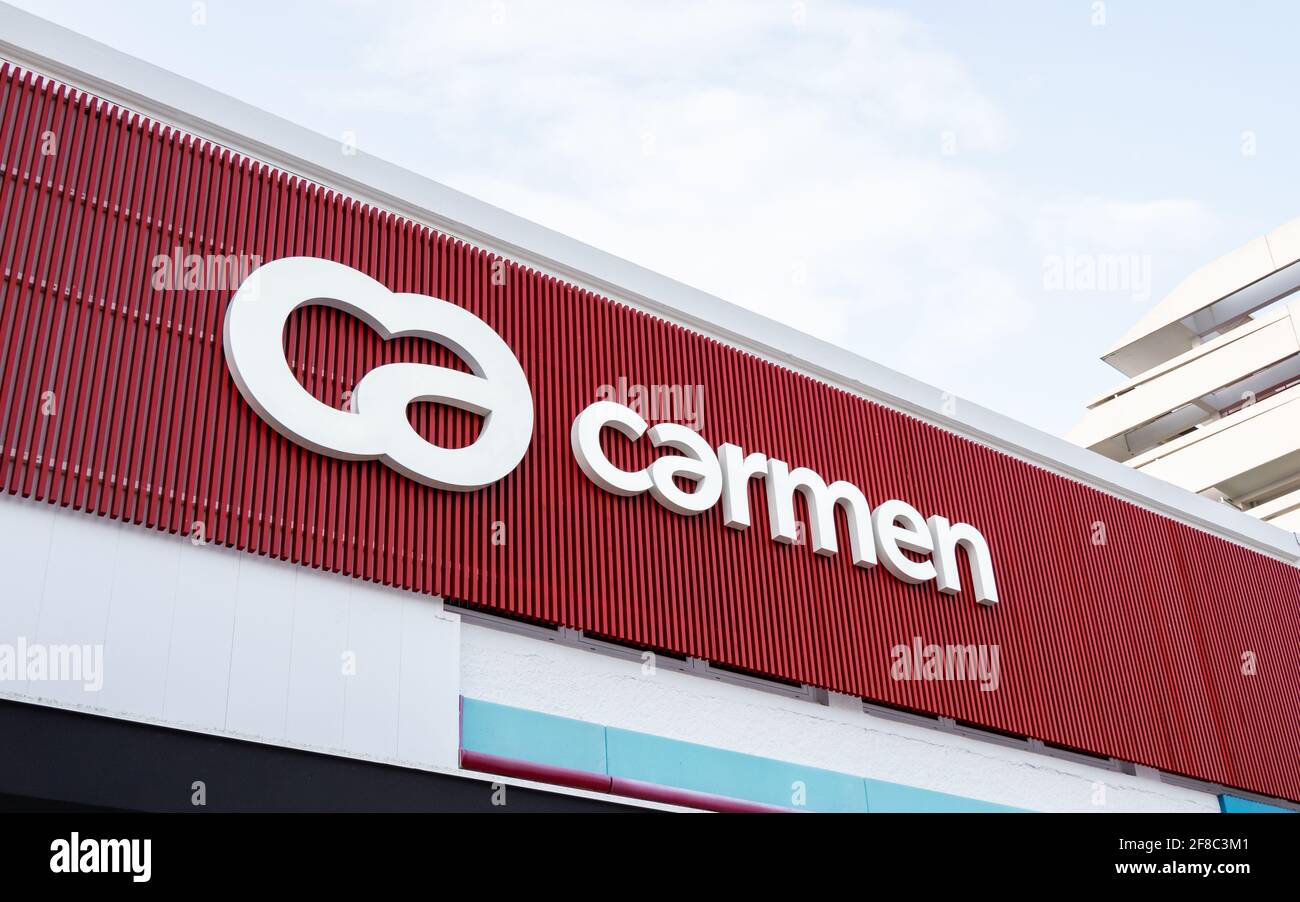 Carmen sign and logo on building facade in Anglet, France Stock Photo