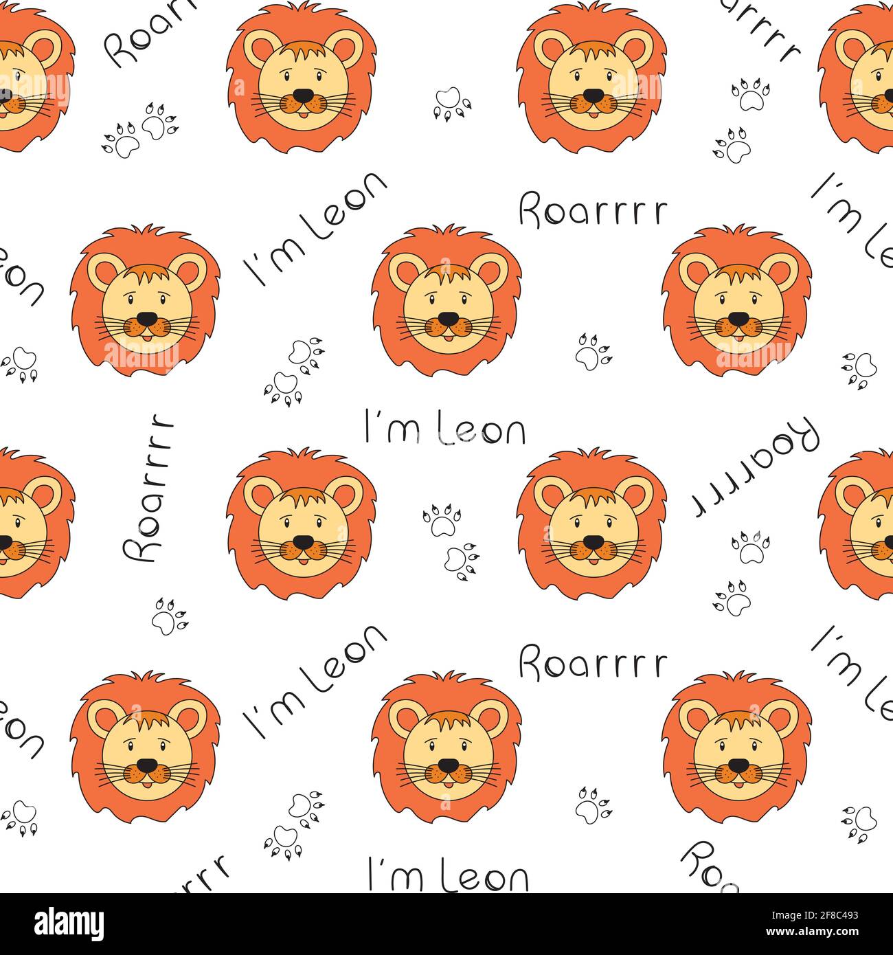 seamless lion pattern vector illustration, cute cartoon lion cub, with ...
