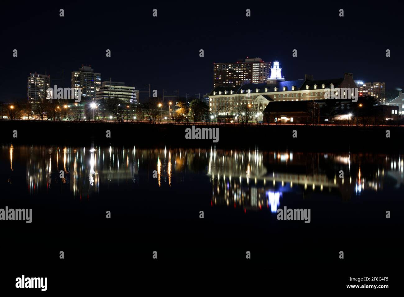 A night skyline of the city of New Brunswick, NJ from across the