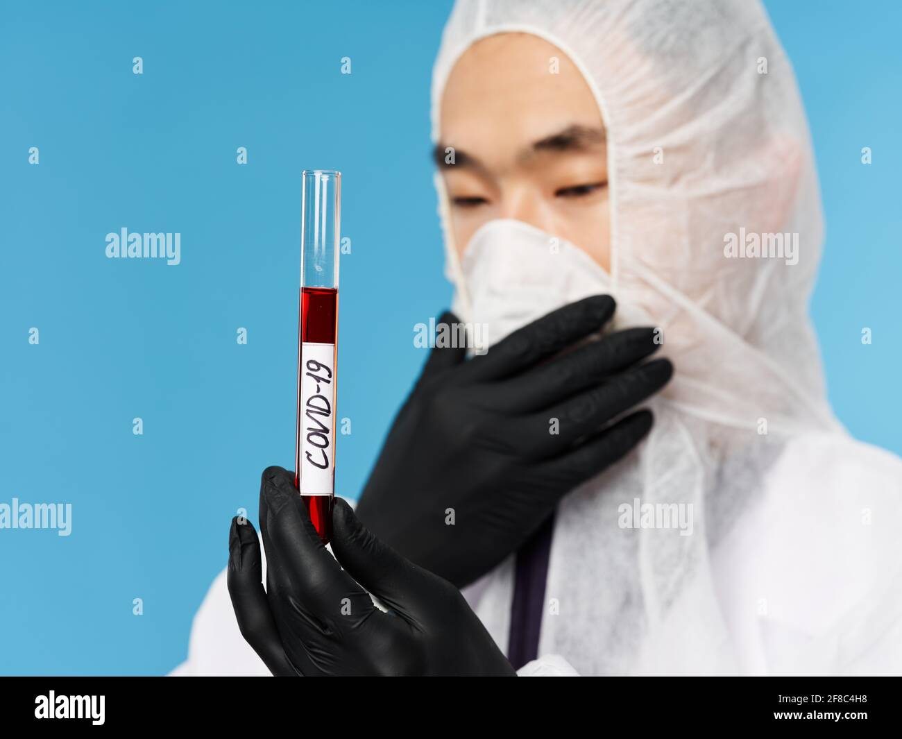 Lab Assistant Uniform male laboratory assistant blood test black protective gloves research ...