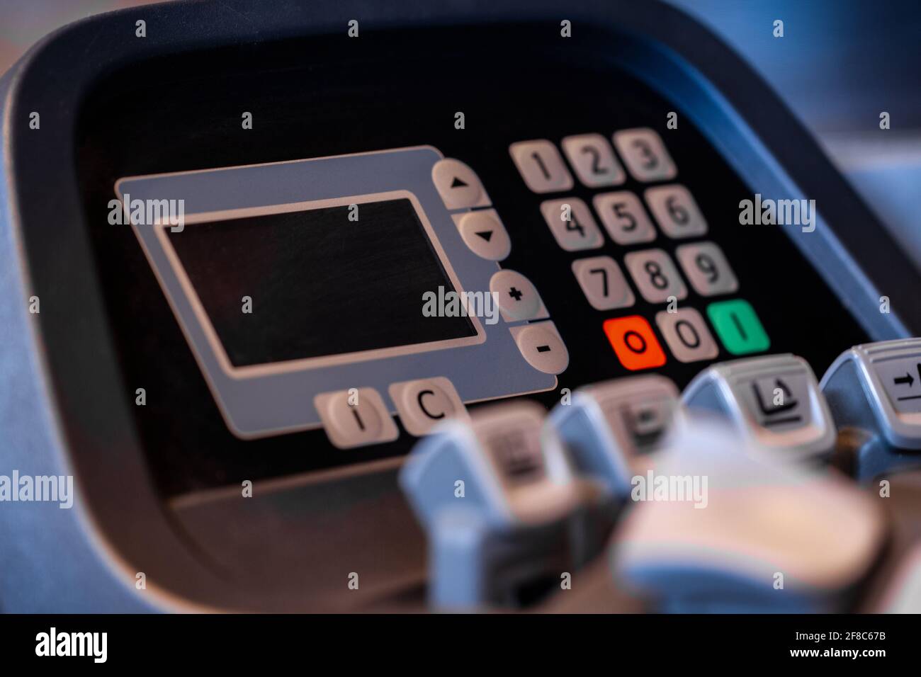 Electric forklift buttons and control panel close up view. Detail image