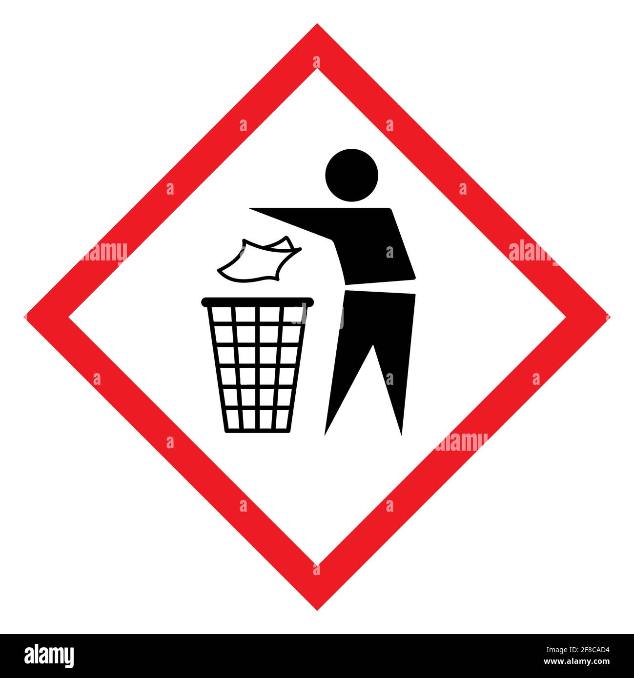 Do not litter flat icon in red rhombus isolated on white background. Keep it clean vector illustration. Tidy symbol . Stock Vector