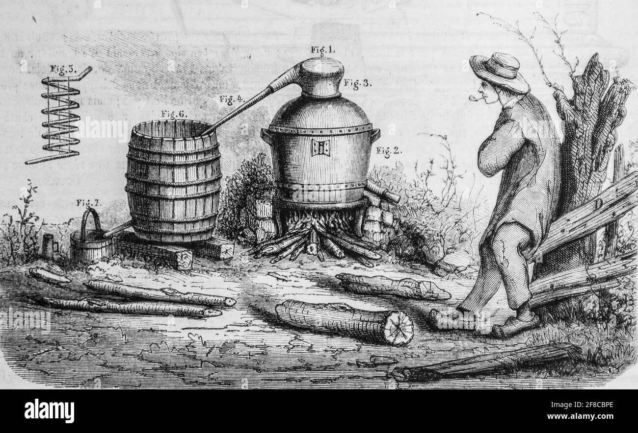 distillerie champetre ,le magazin pittoresque par m. edouard charton 1870 Stock Photo