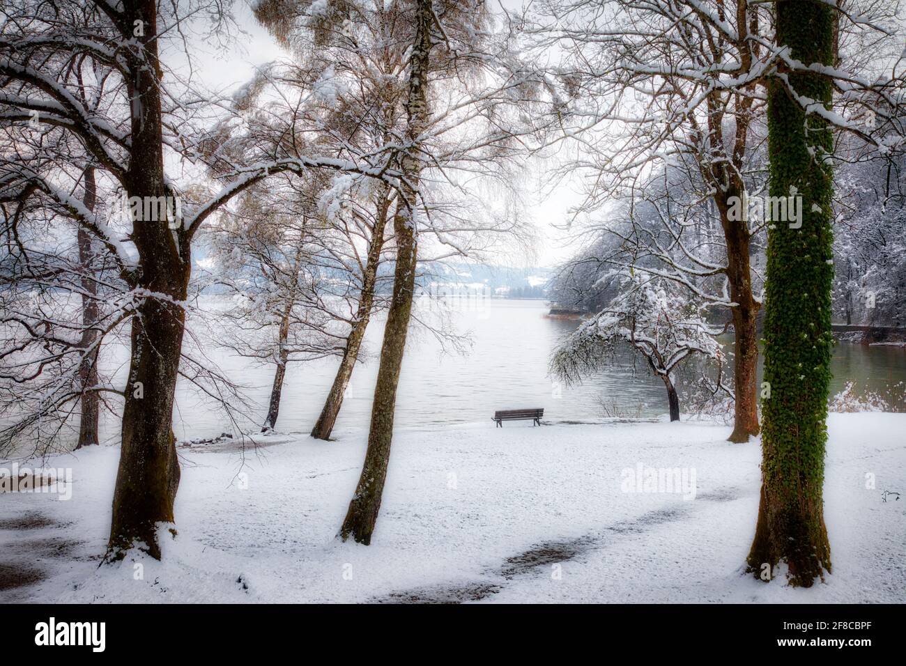 DE - BAVARIA: Late winter at Lake Kochelsee near Murnau Stock Photo