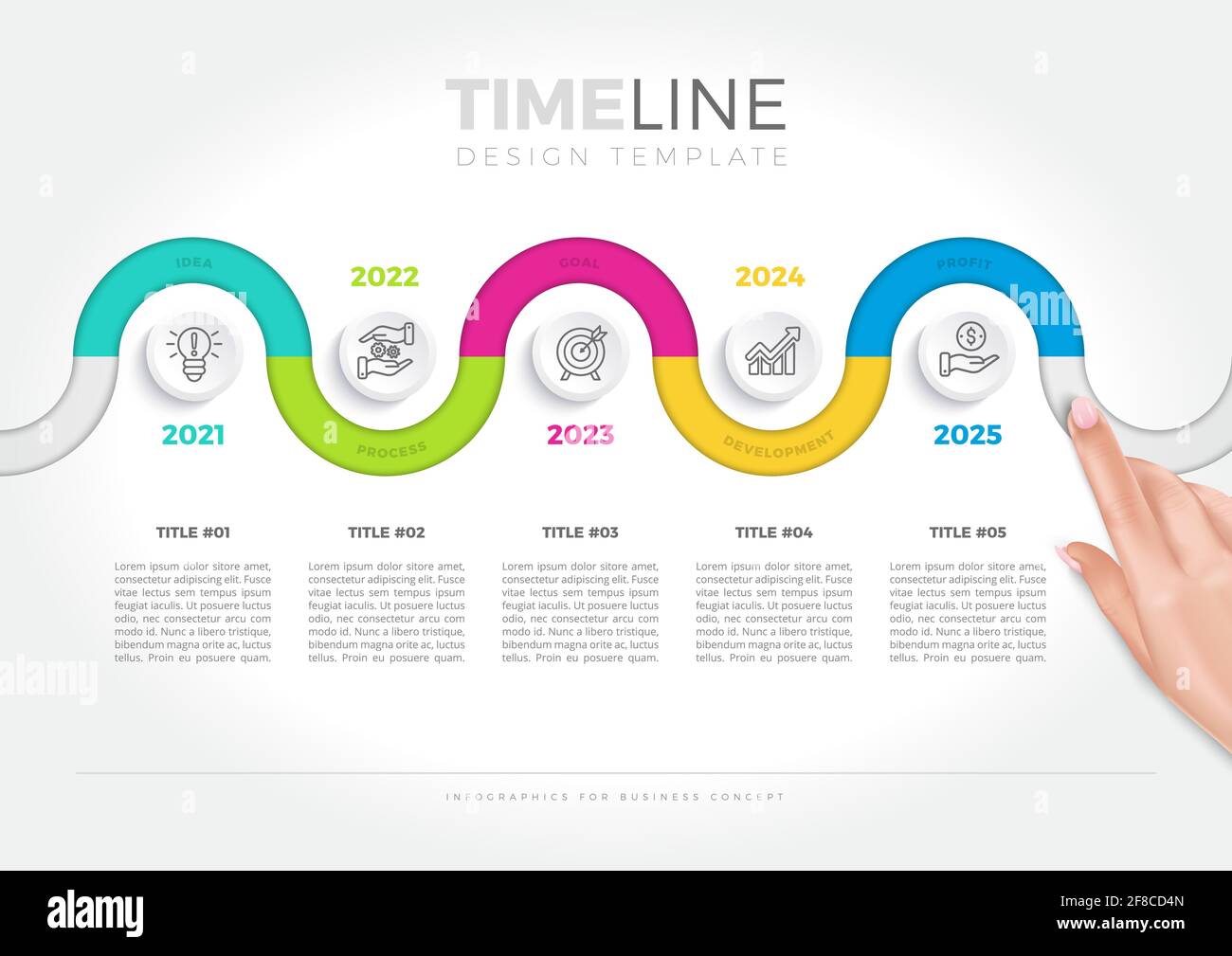 Timeline infographics icons for business data visualization. Stock Vector