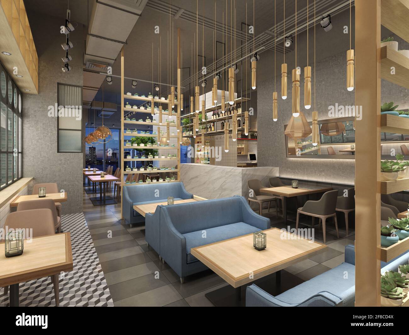 3d render of luxury restaurant cafeteria Stock Photo - Alamy