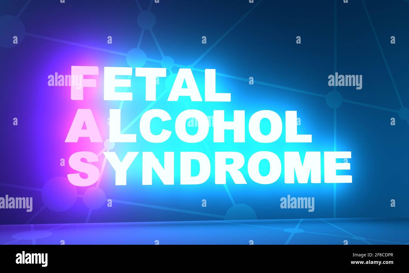 FAS - fetal alcohol syndrome acronym. Medical concept background. 3D rendering. Neon bulb illumination Stock Photo
