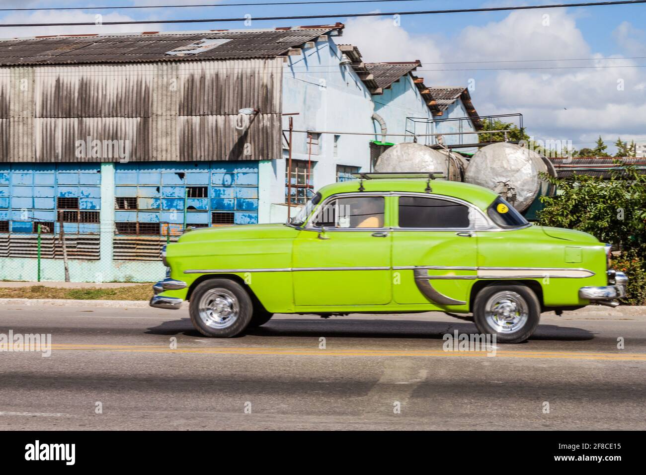 CAMAGUEY, CUBA JAN 26, 2016 Old car rides in Camaguey Stock Photo