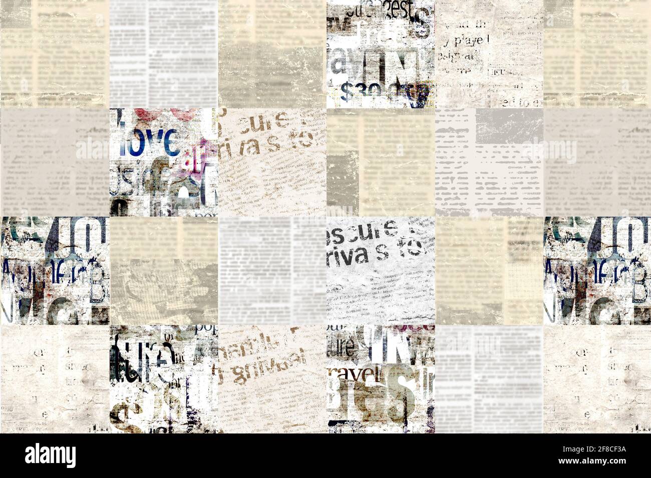 Newspaper paper grunge newsprint patchwork seamless pattern background.  Trendy imitation sewn pieces of newspapers in patchwork style. Yellow gray  art Stock Photo - Alamy