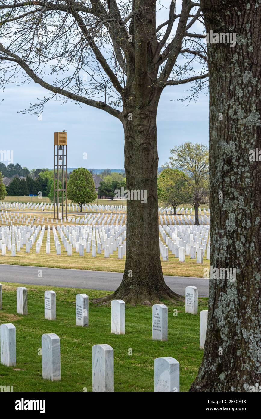 Fort Gibson National Cemetery with Carillon Tower in Fort Gibson, Oklahoma. (USA) Stock Photo