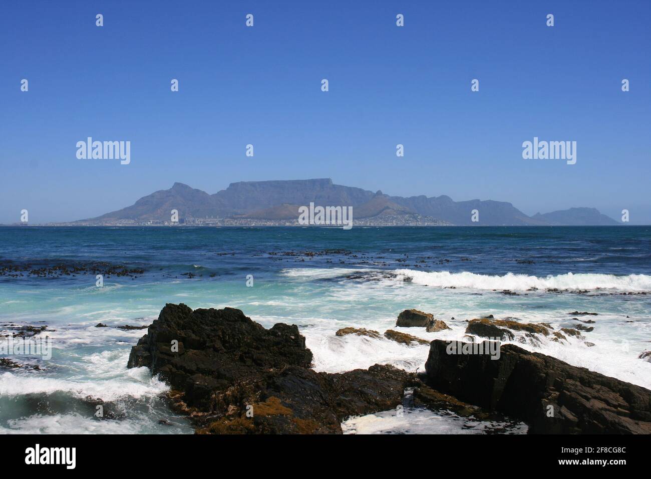 Table Mountain from Robin Island, Cape Town South Africa Stock Photo