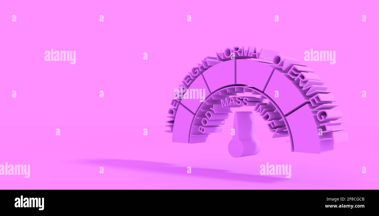 Body mass index meter read normal level result. Scale with arrow. The