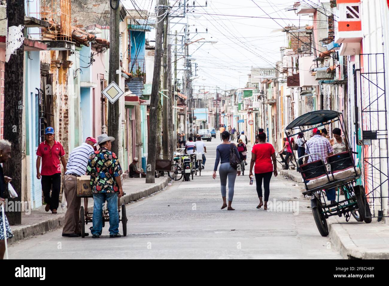 CAMAGUEY, CUBA - JAN 26, 2016: Street life in the center of Camaguey Stock Photo