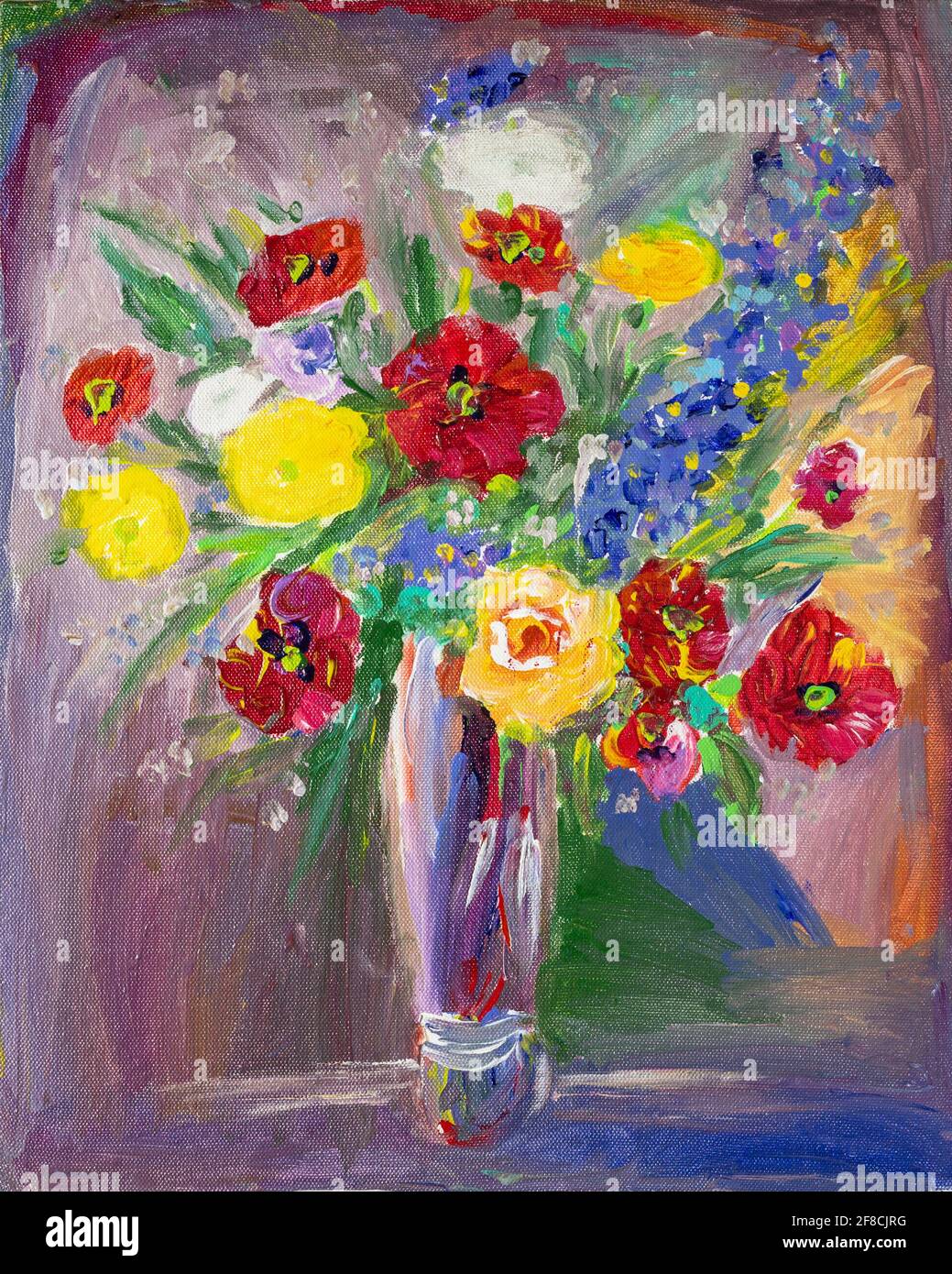 Acrylic or oil painting. Bouquet of flowers in a vase Stock Photo - Alamy