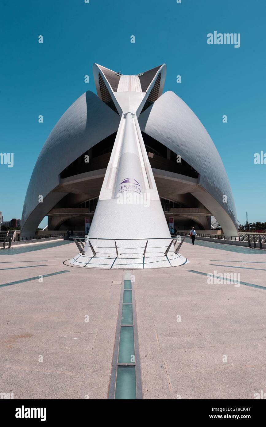 The Palau de les Arts Reina Sofía designed by Santiago Calatrava to anchor the northwest end of the City of Arts and Sciences in Valencia, Spain. Stock Photo