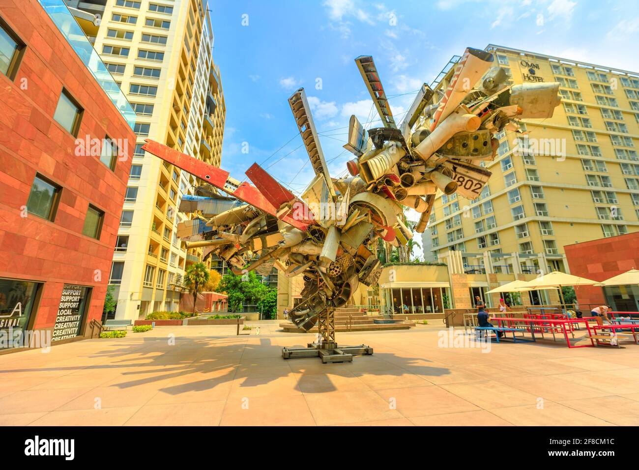 Los Angeles, California, United States - August 9, 2018: modern sculpture outside Museum of Contemporary Art, MOCA on Grand Avenue in downtown Los Stock Photo