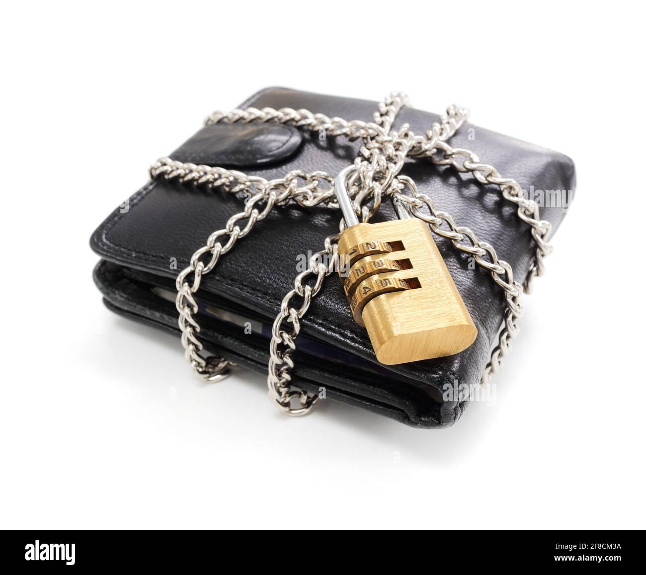 wallet and money data security concept lock and chain Stock Photo