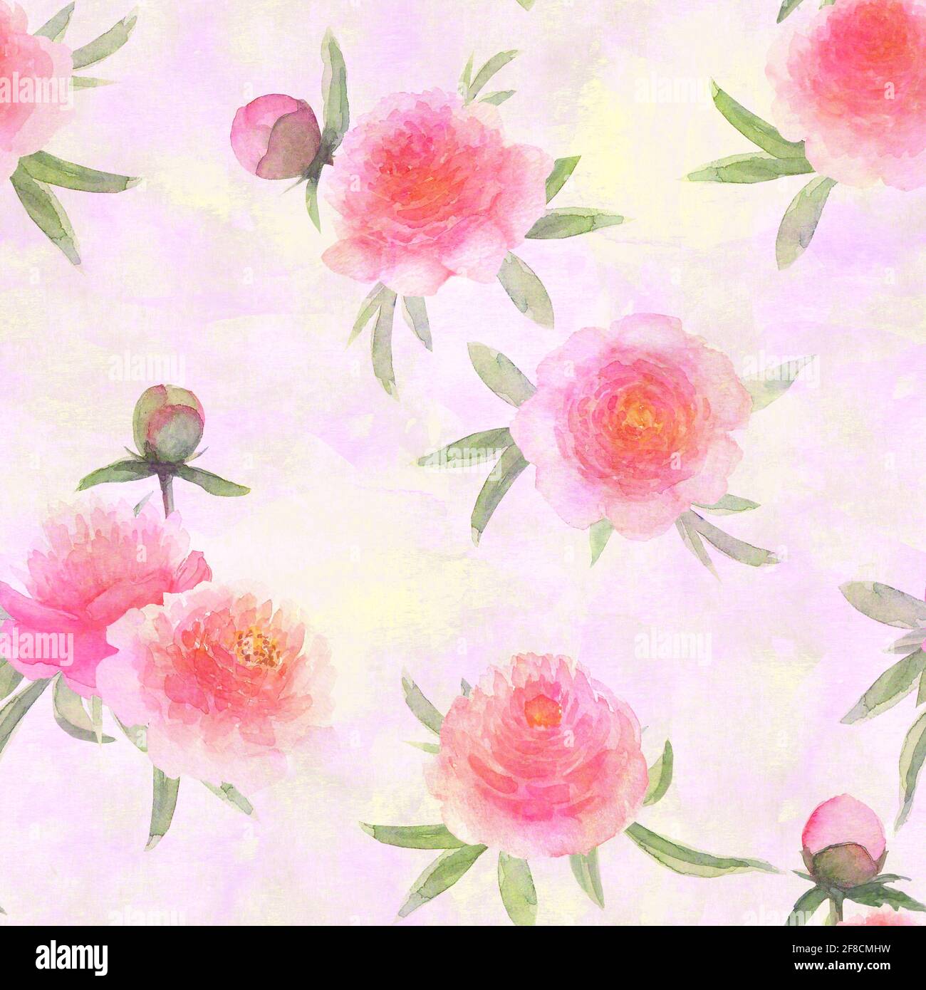 Watercolor pink peonies flowers. Beautiful floral seamless pattern ...