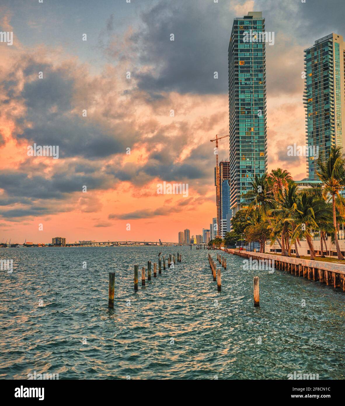 country marina at sunset Miami Florida usa clouds sky summer buildings