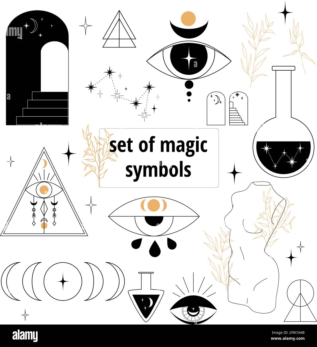Modern alchemy symbols set, retro esoteric collection. Stock Vector