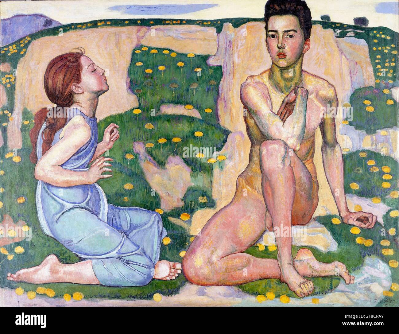 Ferdinand Hodler. Painting entitled 'Spring' by the Swiss symbolist painter, Ferdinand Hodler (1853- 1918). oil on canvas, 1901 Stock Photo