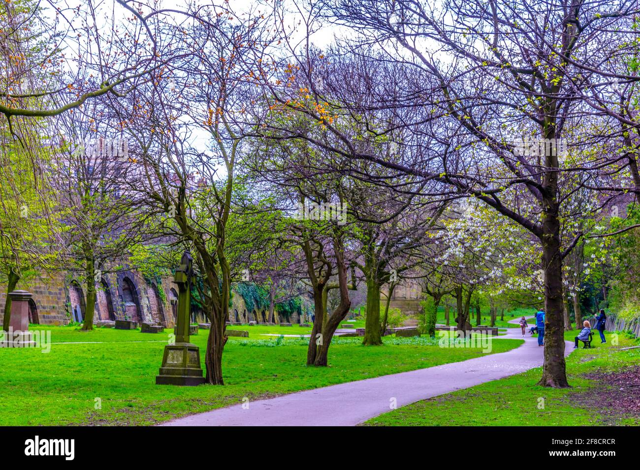 View of an ancient graveyard spread across saint james garden in ...