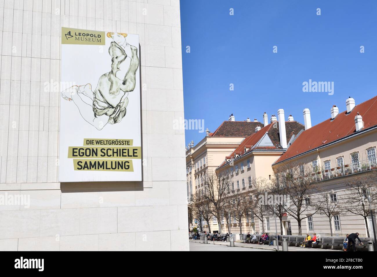The Museums Quartier in the 7th district in Vienna, Austria. Egon Schiele exhibition Stock Photo