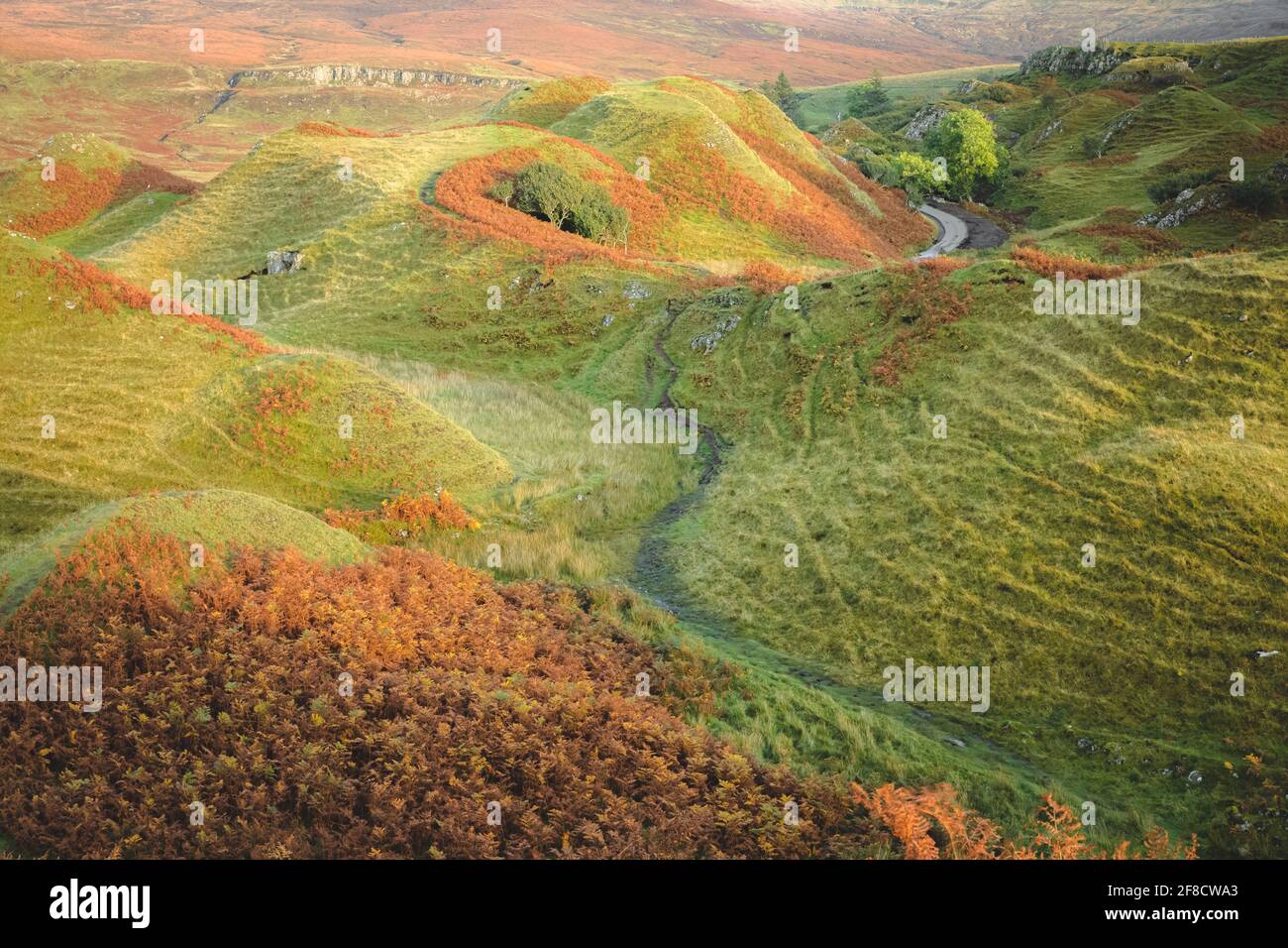 Ancient green conical mounds and undulating landscape at the tourist