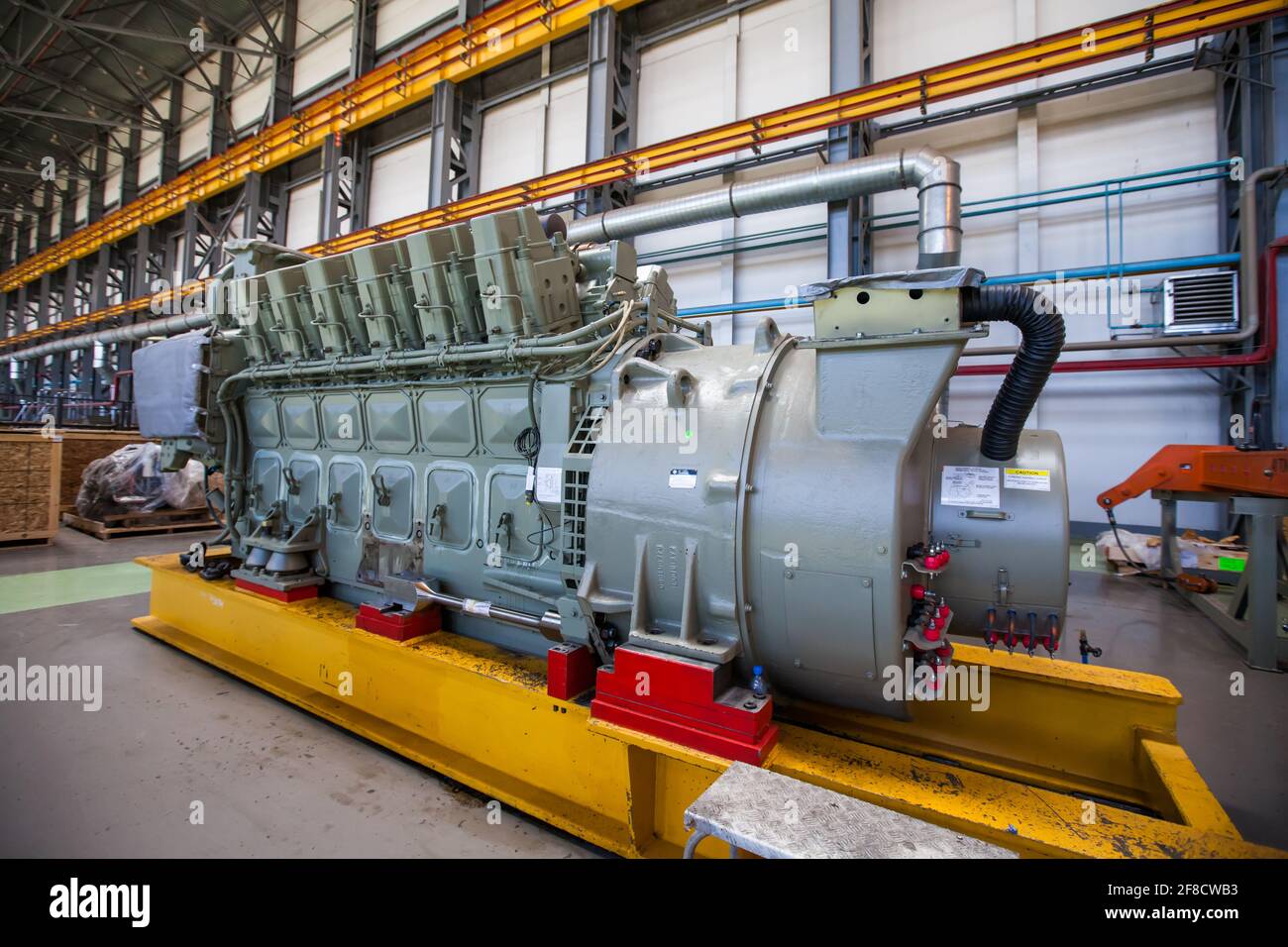 Kazakhstan, Nur-sultan locomotive-building plant. Locomotive engine in maintenance. Stock Photo