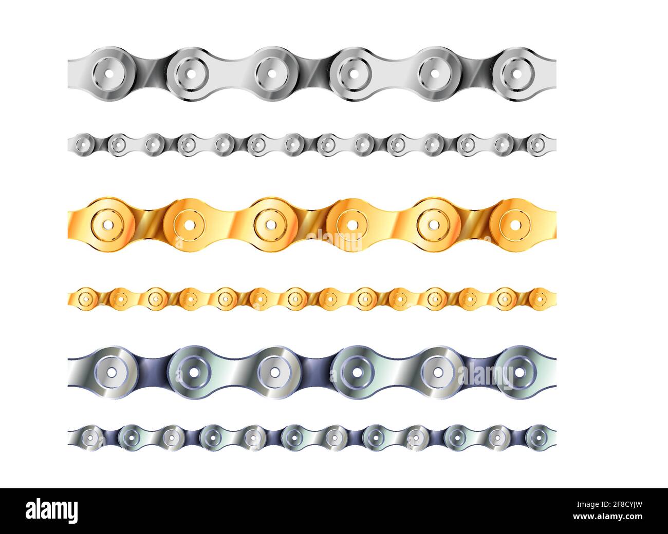 Bicycle and motorcycle chains seamless chainline in metall, gold and