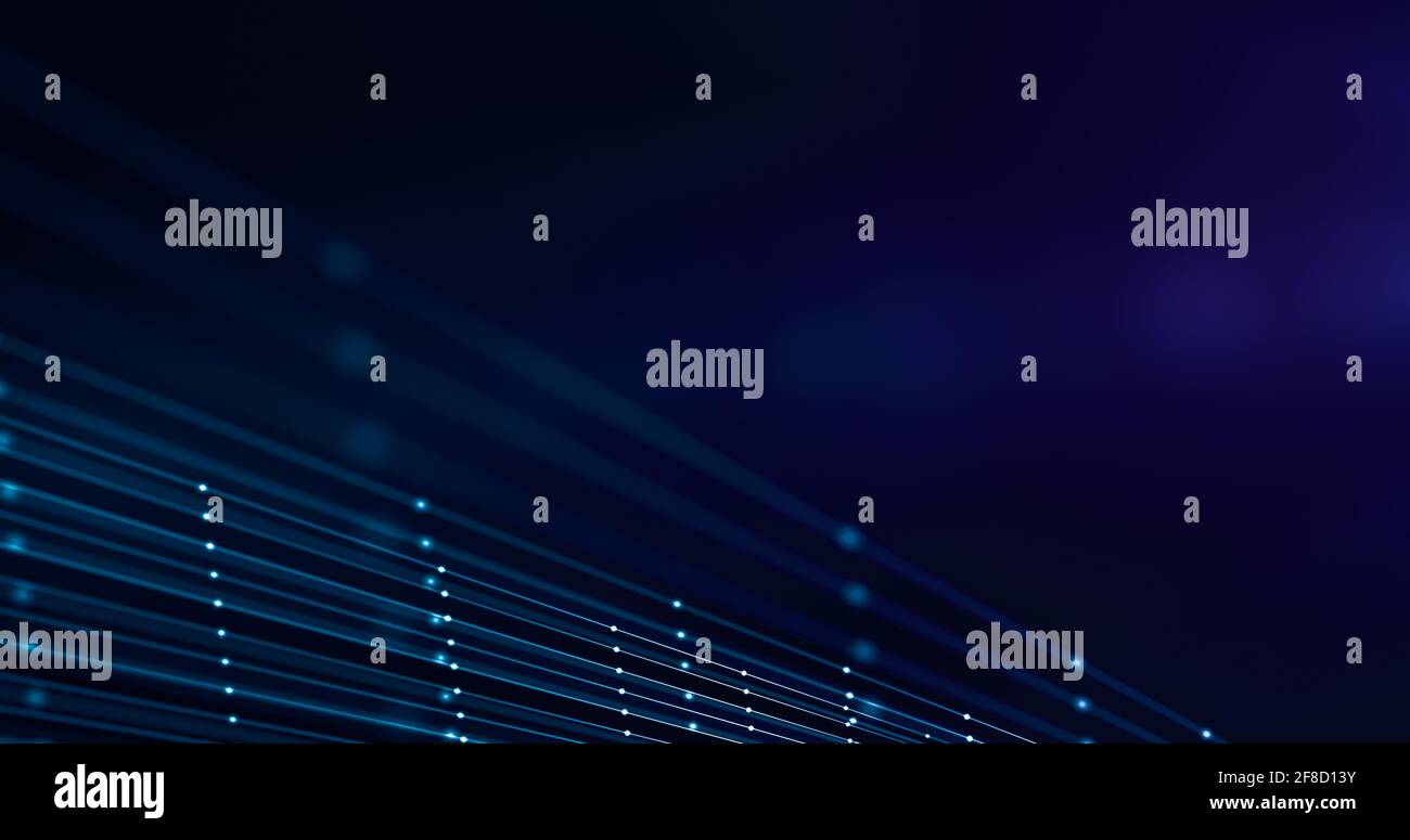Fiber optic concept, internet speed, connected dots and lines. 3d rendering. Stock Photo