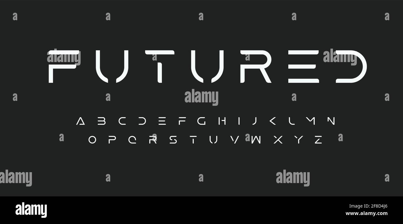 Modern Futured alphabet. Cutting-Edge sci-fi, space, futuristic font. Minimalist modular style letters for logo, headline, monogram, poster, music or Stock Vector