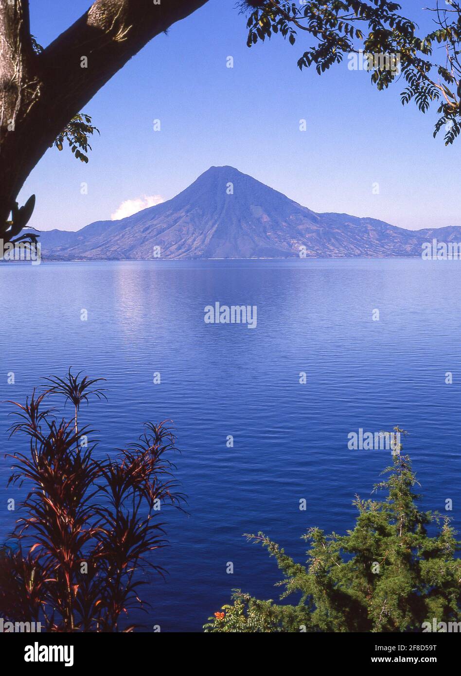 Lake Atitlán showing Volcán San Pedro, Solola Department, Republic of Guatemala Stock Photo