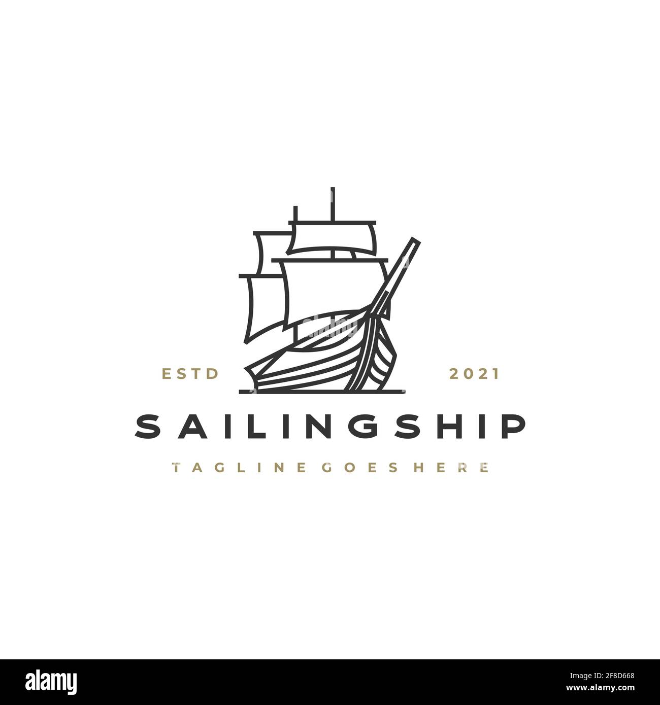 Vintage Retro Line art Sailing Ship Logo Design Stock Vector