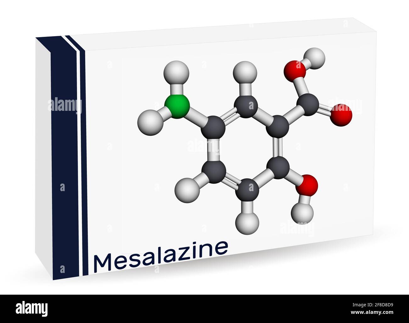 Mesalazine, mesalamine, 5-aminosalicylic acid molecule. It is non-steroidal anti-inflammatory drug, used for treatment of ulcerative colitis,Crohn's d Stock Photo