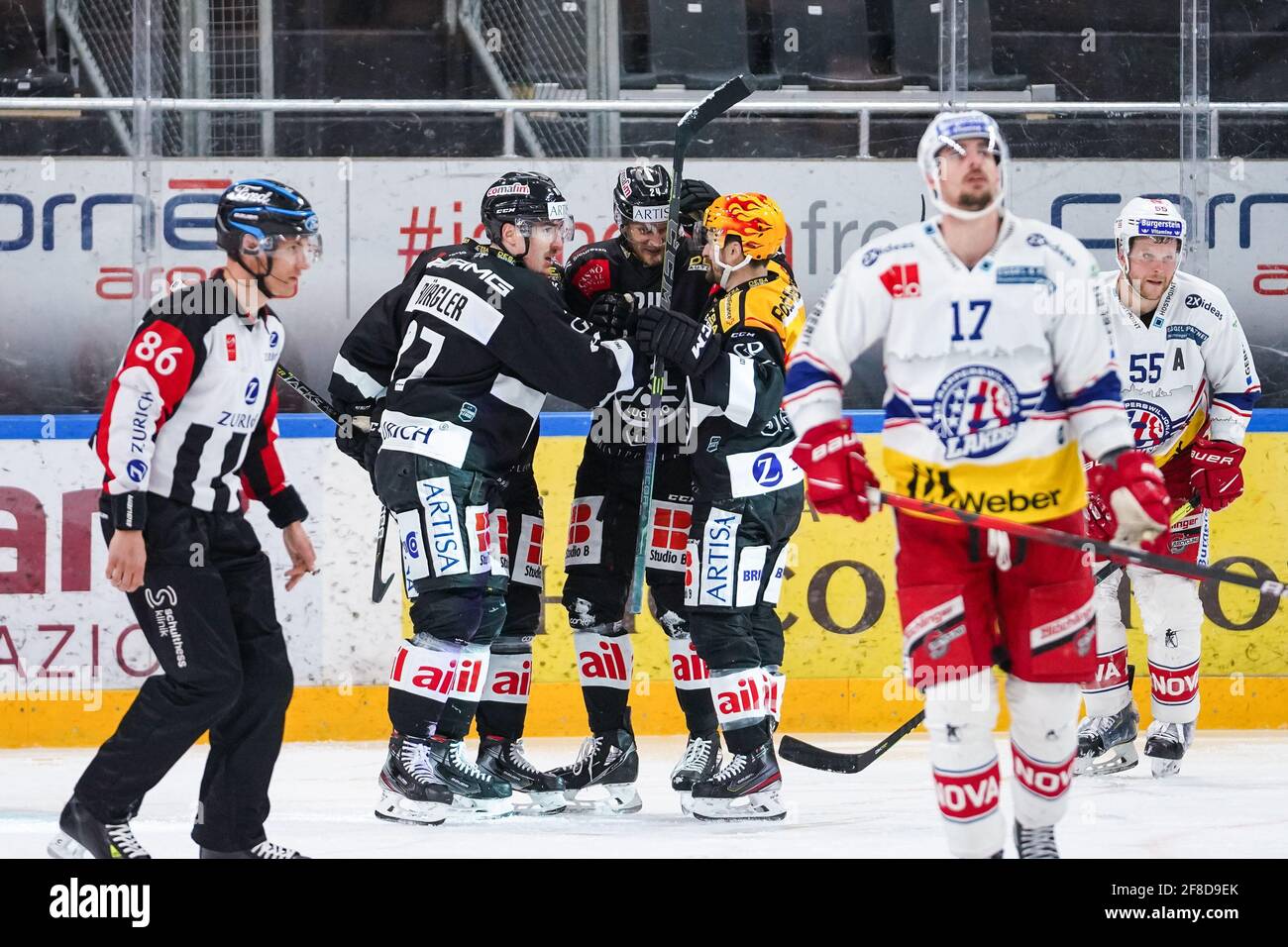 Porza Switzerland 13th Apr 21 April 13th 21 Porza Corner Arena Nl 1 4 Final Game 1 Hc Lugano Sc Rapperswil Jona Lakers Jubilation At Hc Lugano At The Goal To 2
