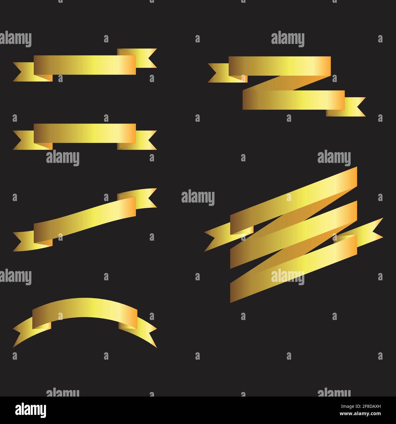 Set of golden ribbons on black background. Vector illustration Stock ...