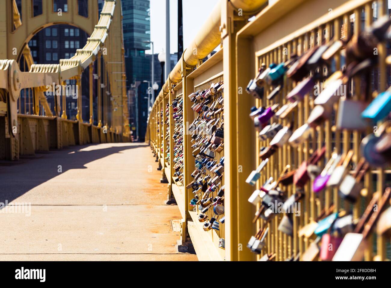 Padlocks in a bridge in Pittsburgh, Pennsylvania, USA. Walk through the
