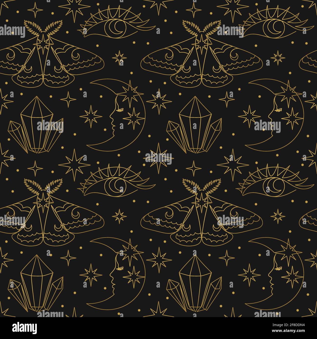 Beautiful set of mystic details in line art style. Stock Vector
