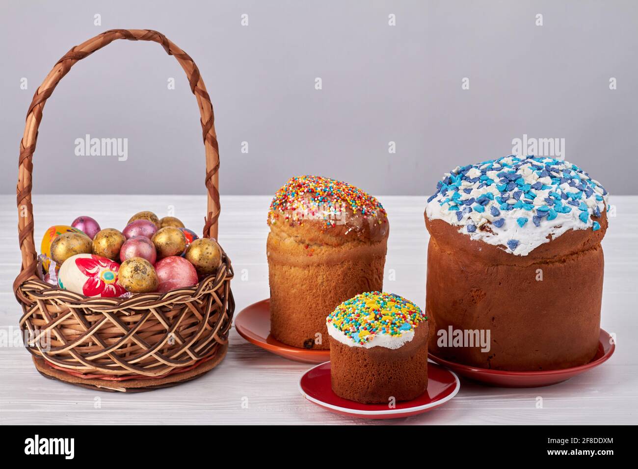 Homemade easter cakes and eggs. Stock Photo