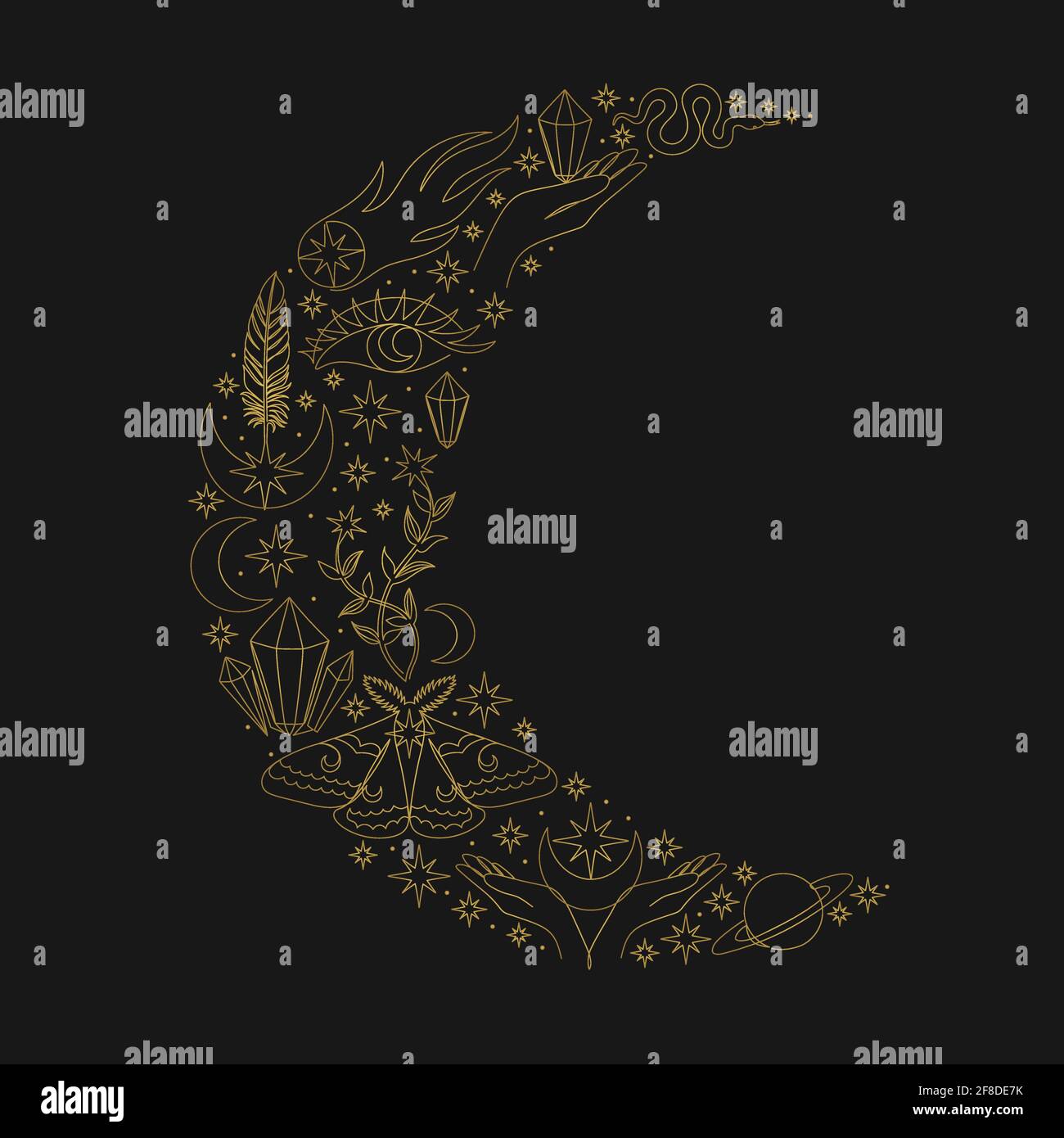 Beautiful set of mystic details in line art style. Stock Vector