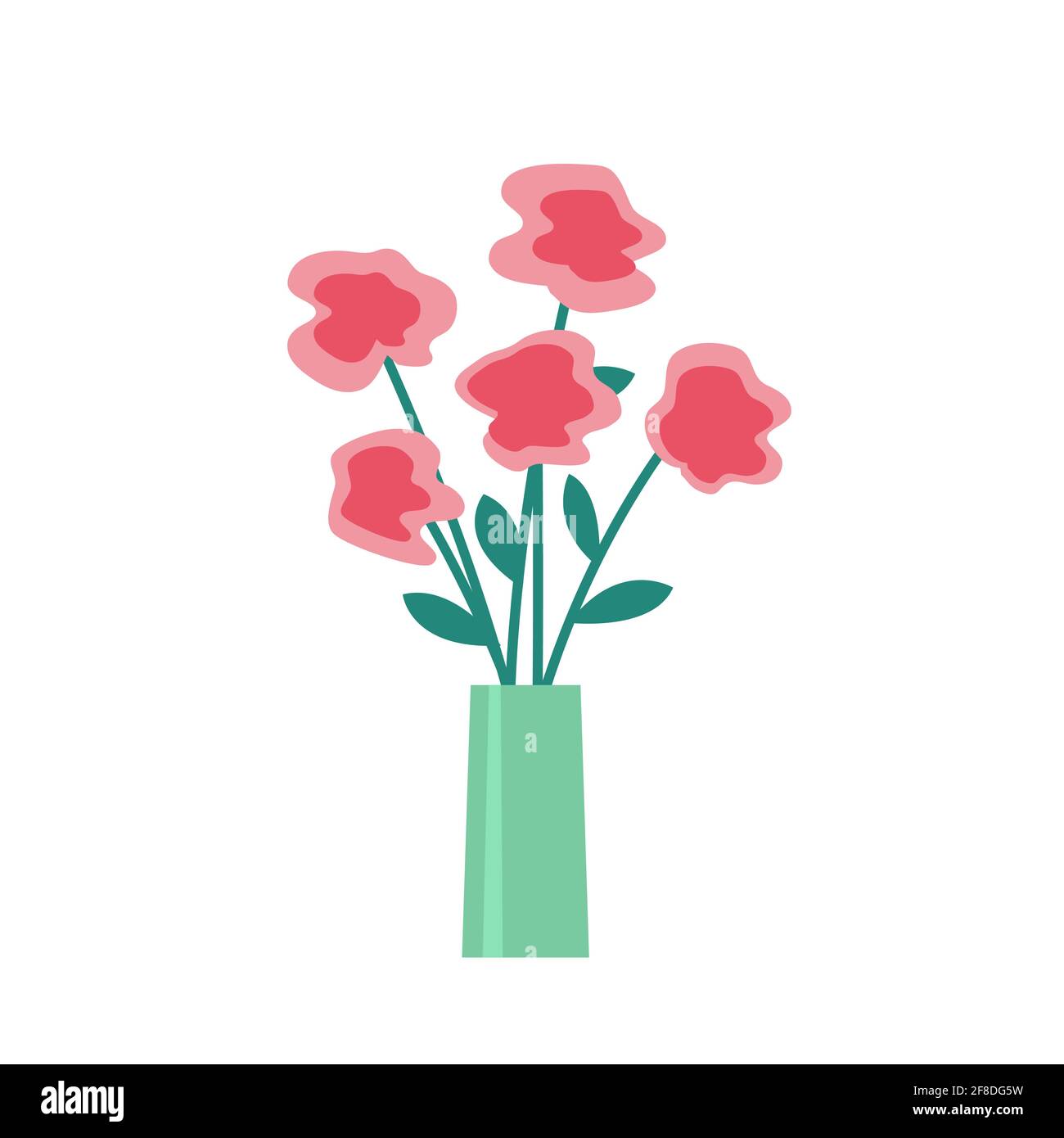 Vase of flowers on a white background. Bouquet of red roses. Vector ...