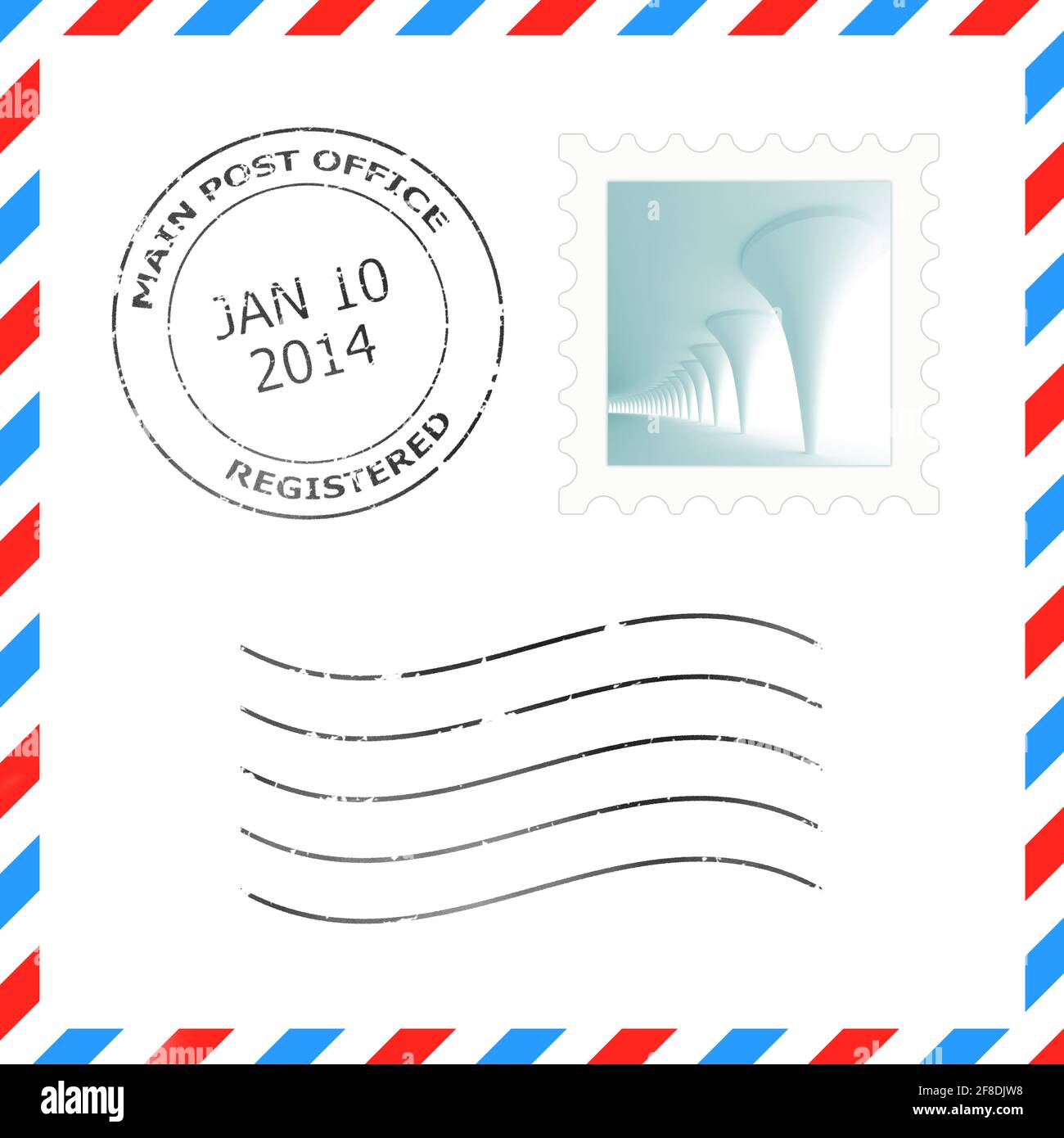 Postage stamp and postmark for a letter envelope illustrations Stock Photo