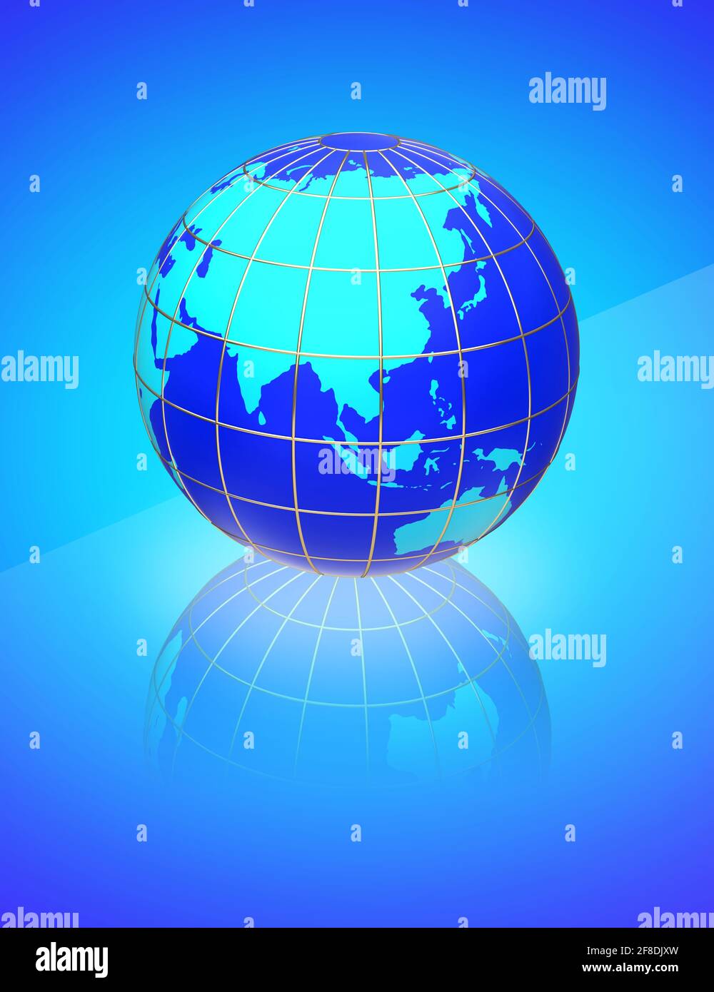 Earth globe map on a blue background. Side of Asia, Australia and Indonesia. Stock Photo