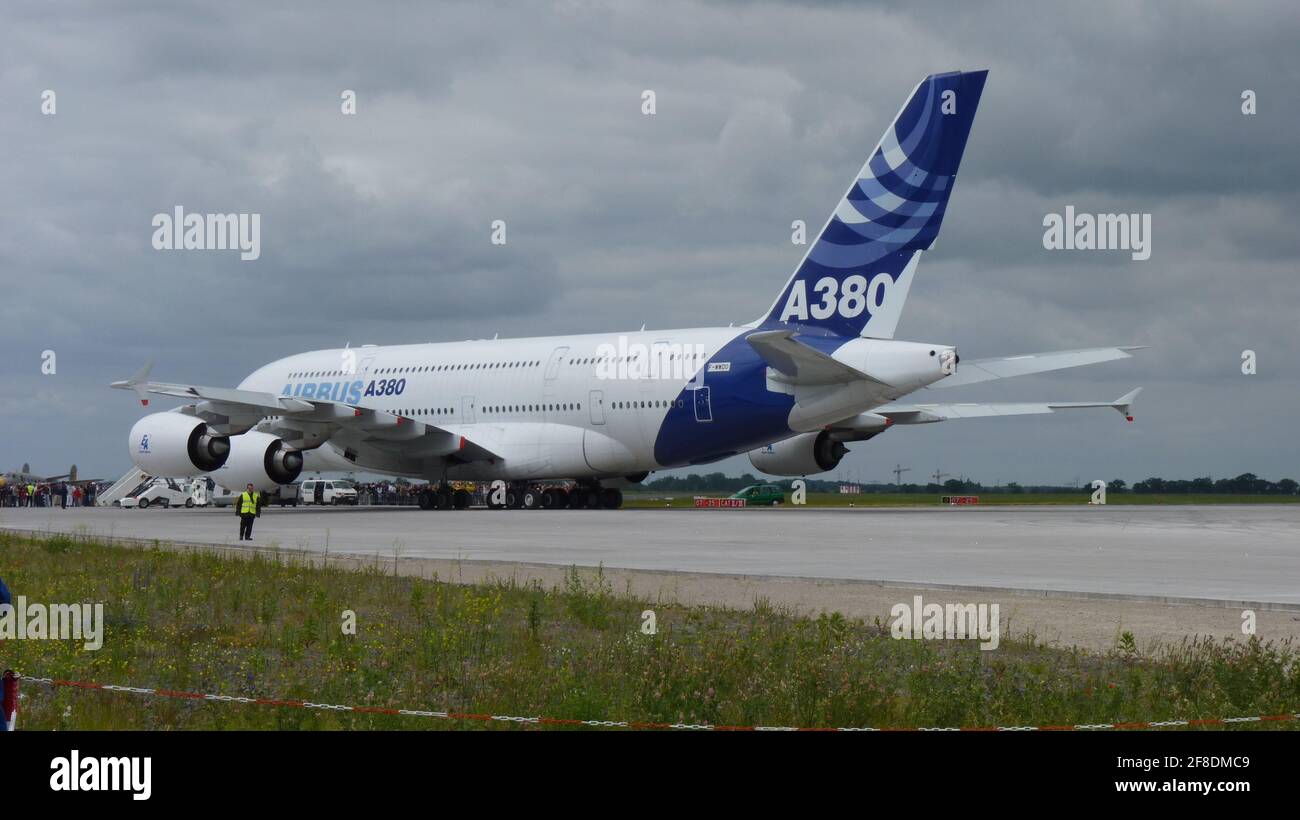 BERLIN, GERMANY - Jun 13, 2010: Airplane A380 for the ILA 2010 air show in Berlin Stock Photo