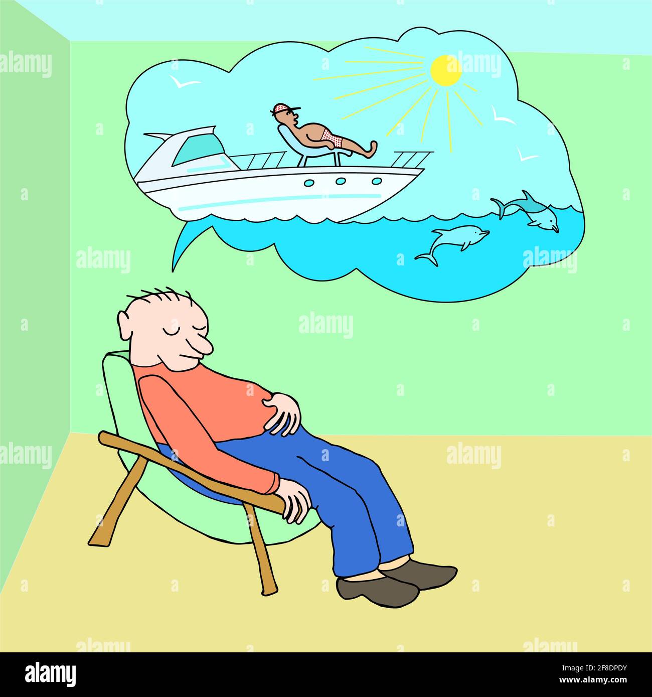 Man imagines in the imagination future rest. Vector character illustration  of dreamy person Stock Vector Image & Art - Alamy