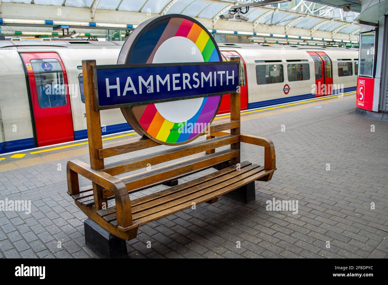 HAMMERSMITH, LONDON, ENGLAND 10 April 2021 Pride roundel at