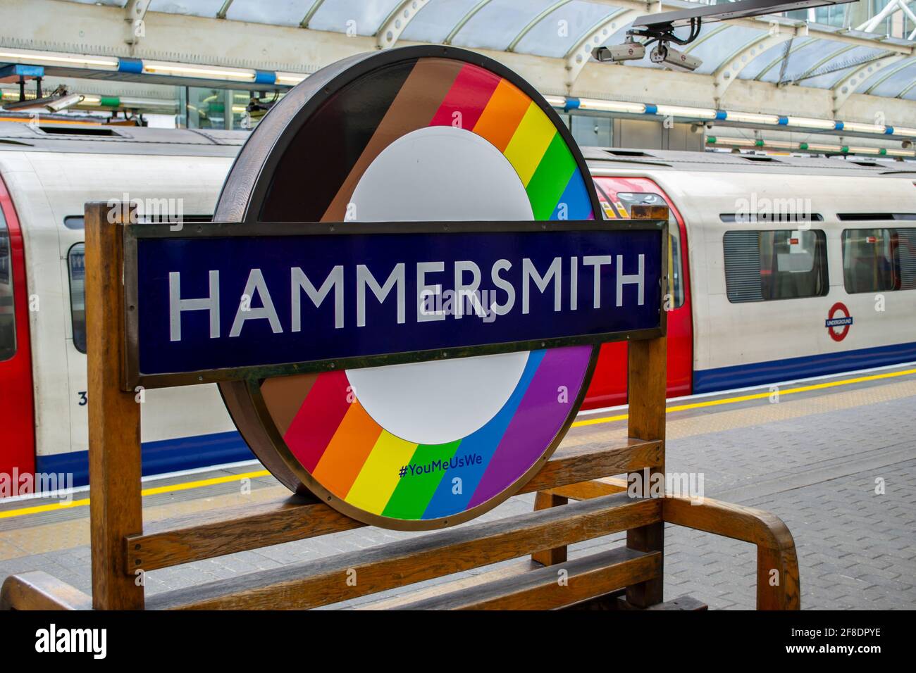 HAMMERSMITH, LONDON, ENGLAND 10 April 2021 Pride roundel at